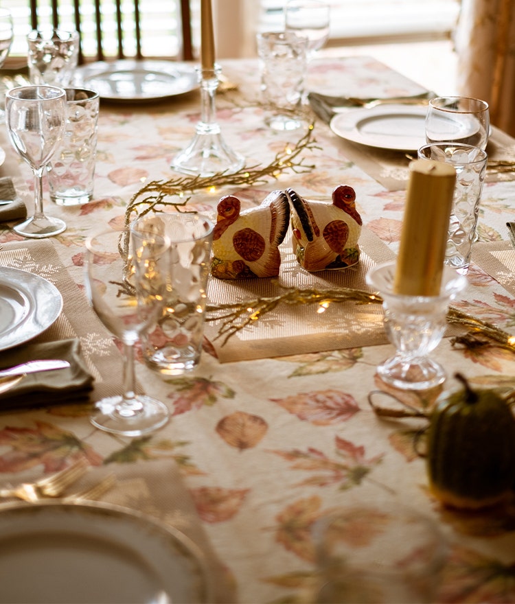 Thanksgiving table with washable tablecloth