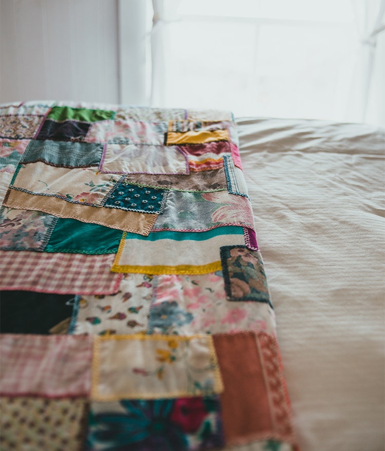 Handmade quilt crafted from old bed sheets