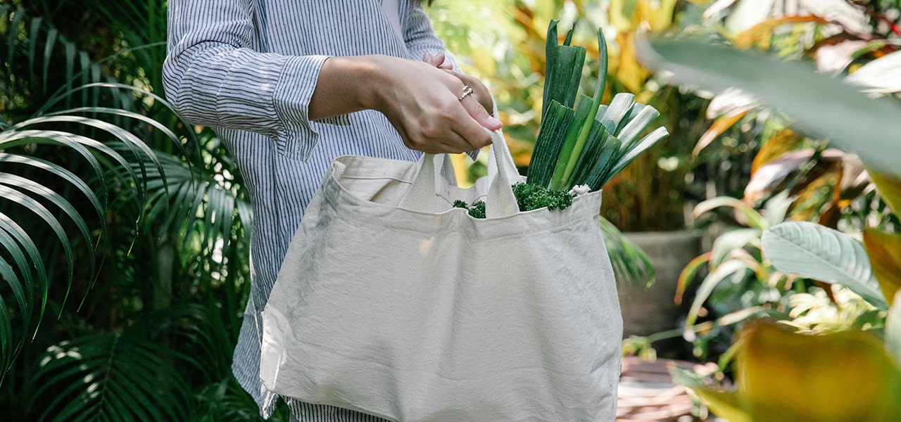 plant shopping with a reusable tote